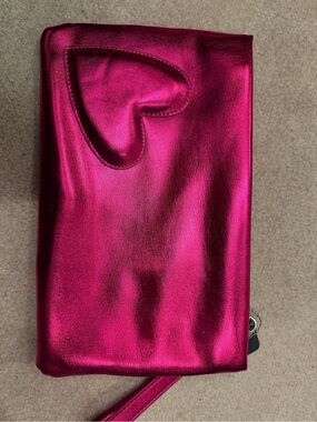 Metallic Hot Pink Wristlet Clutch with Heart Accent by GEAR